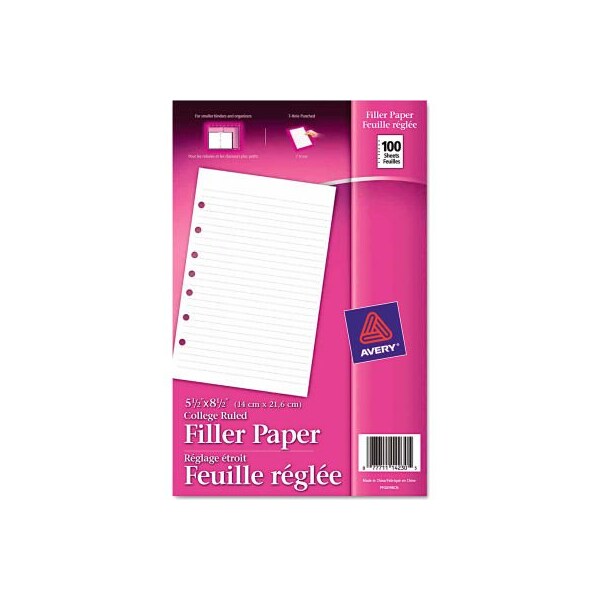 Avery Avery Mini Binder Filler Paper 14230, 5-1/2" x 8-1/2", White, 100 Sheets 14230 - main